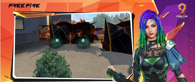 Atualização do Free Fire que introduz uma habilidade defensiva com barreiras implantáveis, jogabilidade tática e uma personagem futurista em destaque.